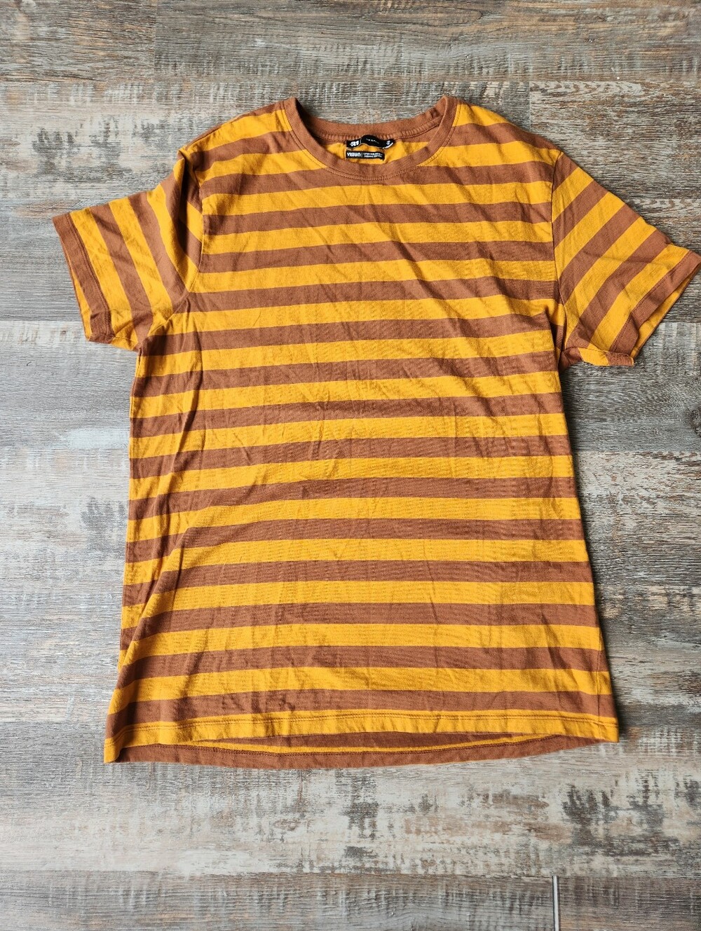 Le 31 Simons Mens 100% Organic Cotton  Yellow And Brown Striped Tee Size Xl